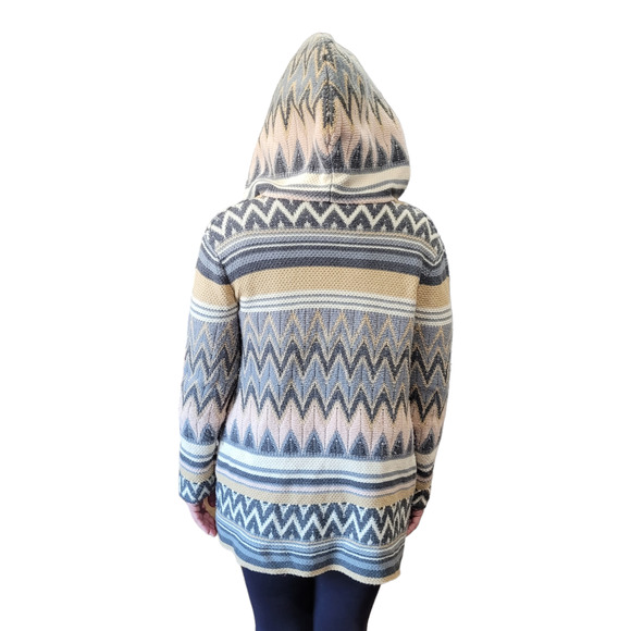 Liz Claiborne Aztec Wool Coatigan XS Boho Indie Lodgecore Hoodie Quietlux Winter - Picture 4 of 9